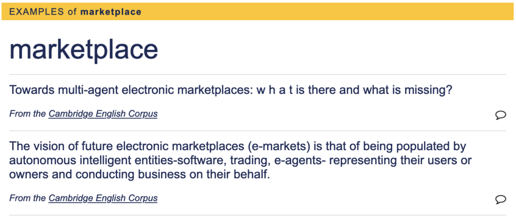 esempi di utilizzo marketplace dal cambridge dictionary